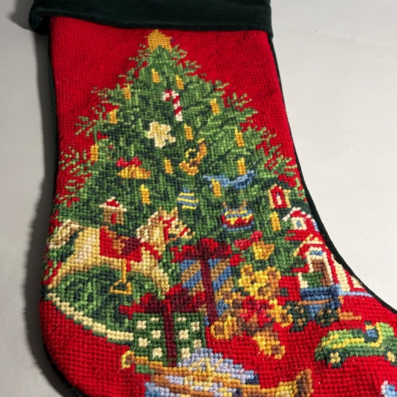 Christmas Tree Velvet and Needlepoint Front Red & Green...